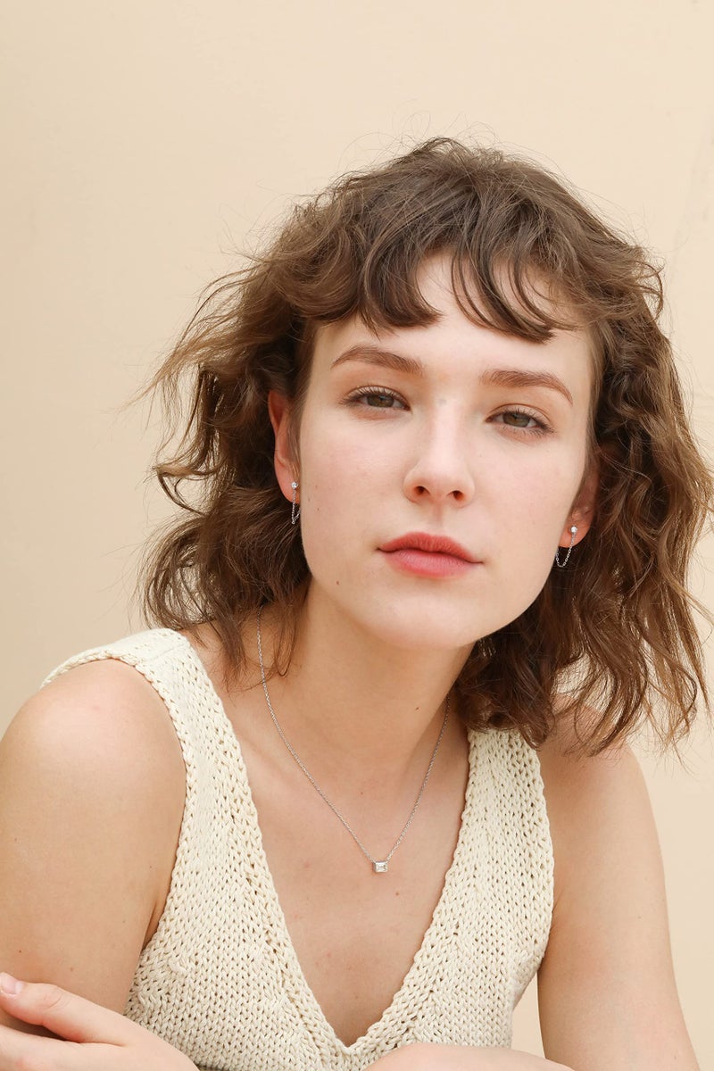 S.Leaf Cubic Zirconia Stud Earrings with Chain Sterling Silver Dangle Earrings for Women (cz-silver) - Image 3